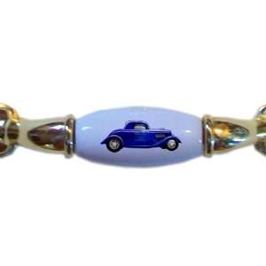  Blue with Blue Flames Hot Rod Car BRASS DRAWER Pull Handle 