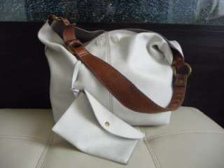 LUCKY BRAND White Leather Large Hobo Handbag Purse  