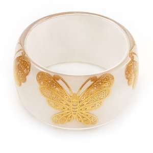  Wide Transparent White Butterfly Chunky Resin Bangle 