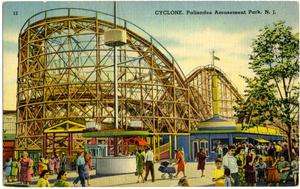  Rollercoaster ~PALISADES AMUSEMENT PARK NJ~ Great Old Linen Postcard