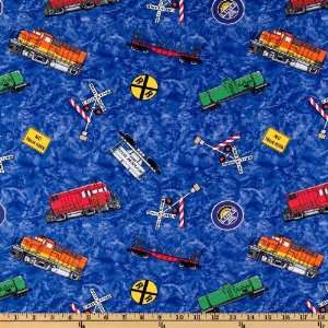  44 Wide All Aboard Train Blue Fabric By The Yard Arts 