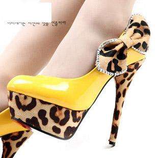   Womens candy Color Leopard platform High heel shoes W/tie US 4 8