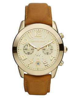 Michael Kors Watch, Womens Chronograph Luggage Brown Leather Strap 