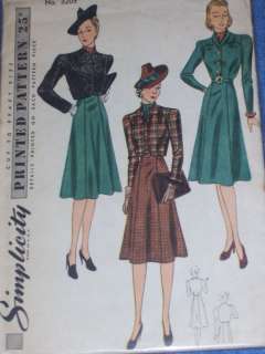 1930s   1940s SIMPLICITY #3203 LADIES WINTER DRESS & BOLERO JACKET 