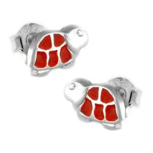  .925 Sterling Silver Turtle Red Earrings DE NO Jewelry
