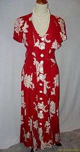 Vintage 80s Dress Red & White Floral Cut Outs in Back  