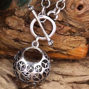 Tibet silver round peace sign chain pendant necklace gf  