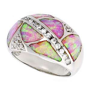  Wedding & Engagement Ring Sterling Silver, Pink Opal Inlay Dome Band 