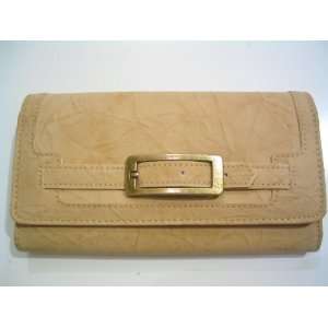  BUXTON Checkbook Holder Clutch WALLET Faux Leather Beige 