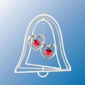  Chrome Plated Twin Hearts Bell Ornament   Red   Swarovski 