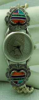   PENNY VINTAGE SOUTHWEST STERLING SILVER HEART CORAL WORKS WATCH  