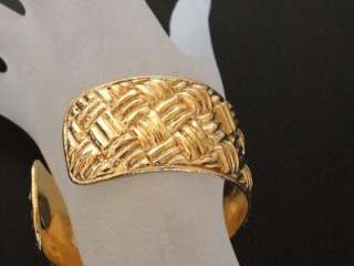 Authentic Vintage Chanel cuff bracelet bangle gold quilted  