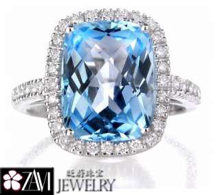 4CT Swiss Blue Topaz Diamond Ring Band 18K White Gold  
