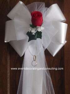RED ROSE WHITE Satin Ribbon Pew Bows for Weddings  