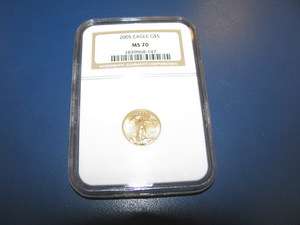 2005 $5 US Gold American Eagle Coin MS70 NGC 1/10 ounce  