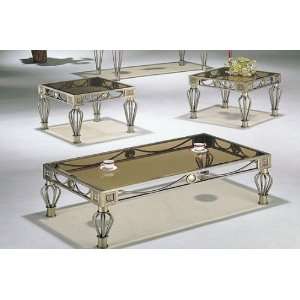  3pc Coffee Table & End Table Set Silver & Gold Finish 