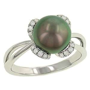    South Sea Pearl & Scalloped Design Diamond Ring.22ct Jewelry