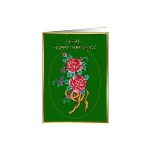  FIRST BIRTHDAY WISHES WITH RED ROSES Card Toys & Games