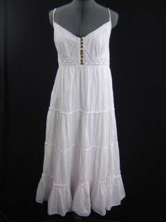 Vintage 70s White Cotton Crochet Lace Dress Made India  