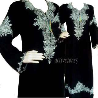 BLACK DUBAI ABAYA DRESS WITH EMBROIDERY JILBAB ISLAMIC CLOTHING FOR 