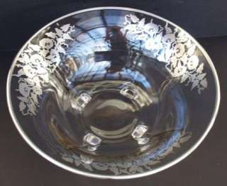 Sterling Silver Overlay Morning Glory Pattern on Large Footed Glass 