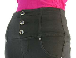 Crystal Buttons High waist Moleton Jeans Brazilian Style Skinny 