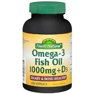 Finest Natural Omega 3 Fish Oil 1000mg + D3 Softgels, 120 