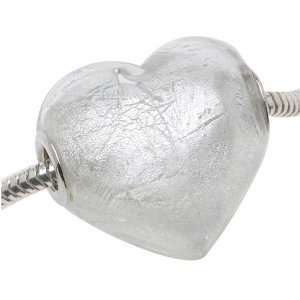  Murano Style Glass Silver Foil Lampwork Large Heart Bead 