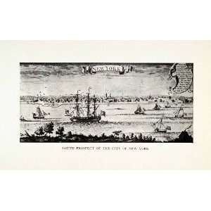   Frigate Plan Harbor Skyline 18th Century Art   Original Halftone Print