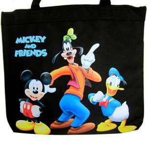 Disney Large Zipper Tote Bag Mickey Goofy Donald Black  