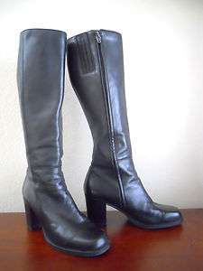 Beautiful Enzo Angiolini Black Leather Knee High Zip Up Boots Sz 8 WOW 