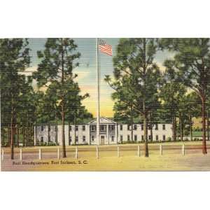 1940s Vintage Postcard Post Headquarters   Fort Jackson South Carolina
