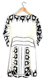 Anna Sui Size 2 Black & White Silk Dress  