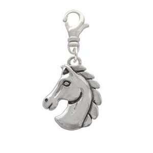  2 D Large Classic Horse Head Silver Plated Clip on Charm 