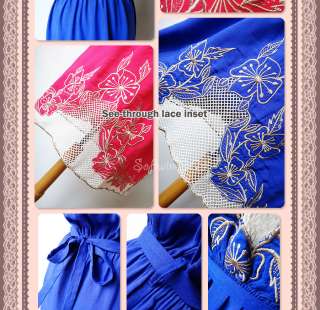   OR Royal Blue Embroidery Net Lace Inset Strapless Tube Summer Dress