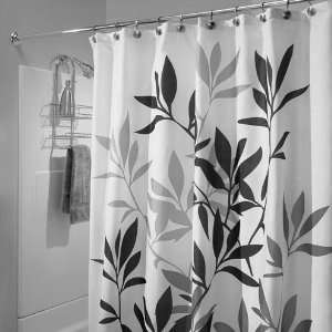   Long Black Leaves Fabric Shower Curtain By Interdesign