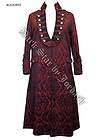 mens gothic pirate steampunk red brocade long coat jacket xl