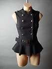 Blk Military 40s Steampunk Captain Nautical Belt Belted Peplum Vest 