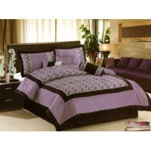   Luxury 7 Piece Light Purple/Black Frame Queen Size Comforter Set Home