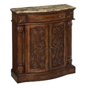  Aged Pecan Marble Top Carved Cabinet