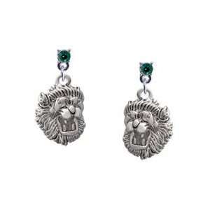  Small Lion   Mascot Emerald Swarovski Post Charm Earrings 