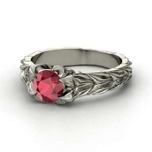    Rose and Thorn Ring, Round Ruby Sterling Silver Ring Jewelry
