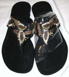 Black Brown Tan Sequin Flat Thong Sandals Size 10 NEW  