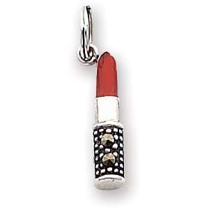  Marcasite Enameled Lipstick Charm, Sterling Silver 