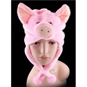  Animal Pink Pig Cute Fluffy Plush Hat 1693 Toys & Games