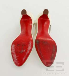   Louboutin Ivory Patent Leather T Strap Peep Toe Heels Size 36  