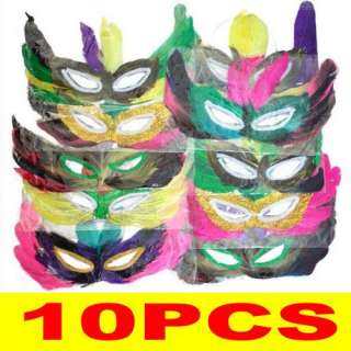 10pcs Feather Mask Masquerade Ball Party Mardi Gras MK  