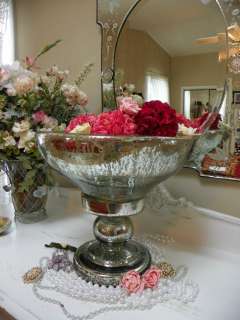 Paris Apt Silver Mercucy Glass Antiqued Pedestal Bowl  