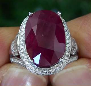  Natural Red Ruby & Diamond Vintage Ring 14K White Gold  