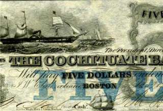 HGR 1853 $5 RARE Cochituate Bank BOSTON UNCIRCULATED  